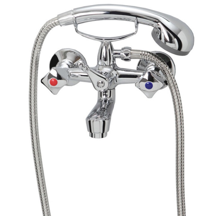 Baterie scurta dubla Sea-horse Lucy, crom, cu set de dus, 150cm