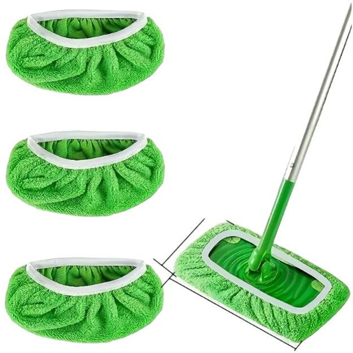 Set 3 carpe mop reutilizabile verzi, pentru mopuri umede si uscate
