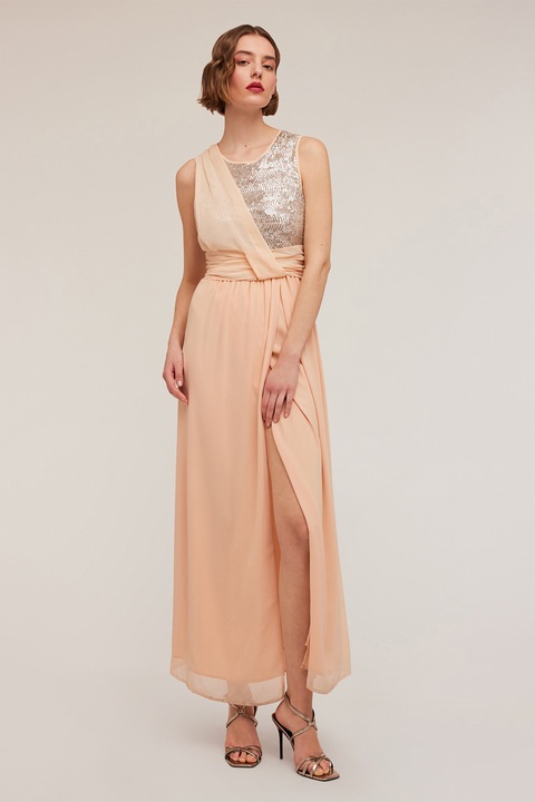 MOTIVI, Rochie maxi dreapta cu paiete, Auriu/Portocaliu pal, 38