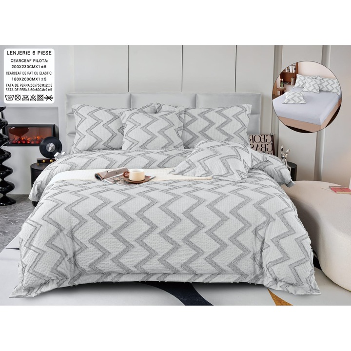 Lenjerie de pat Grofata, Pat Matrimonial, 6 Piese. cearceaf de pat cu elastic