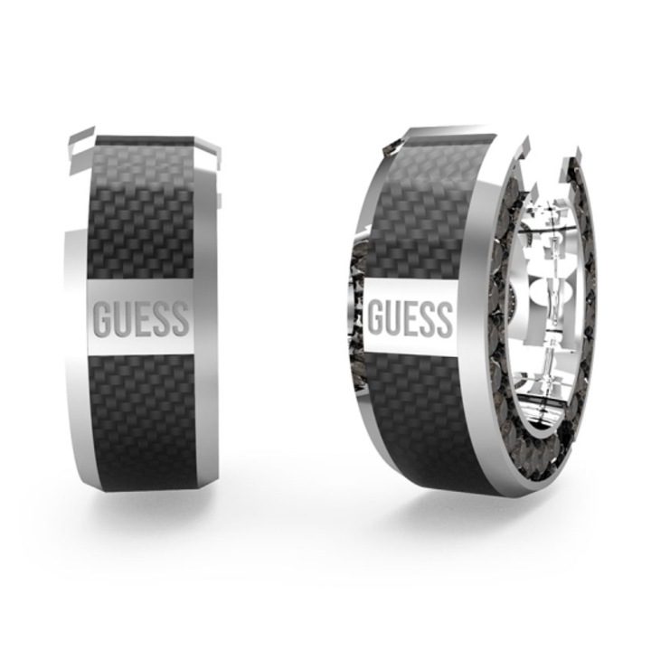 Cercei Guess Racer Tag cu cristale JUME04042JWSTBKT-U, Argintiu, Negru