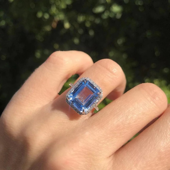 Inel argintiu, cu piatra bleu, din zirconiu, Nikole C29 - 7 (circumferinta: 54.5 mm)