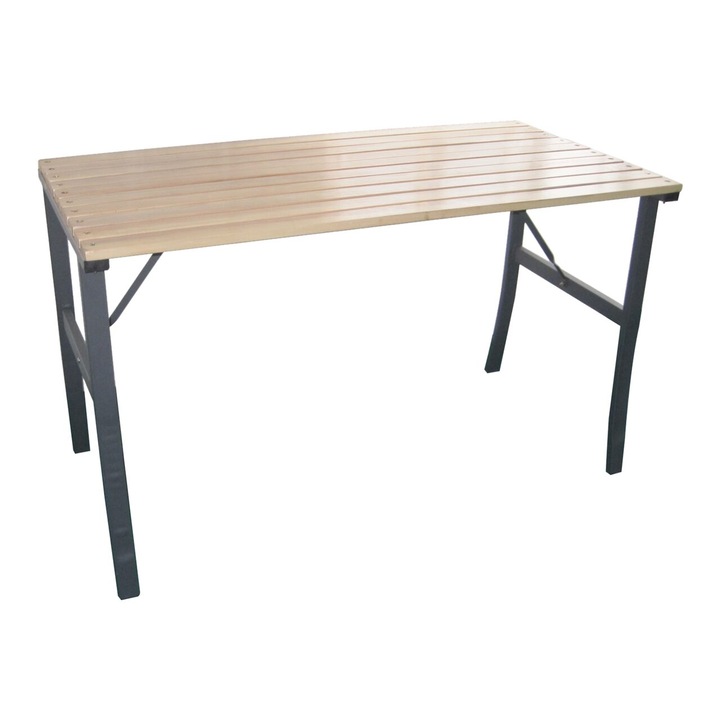 Masa gradina/terasa pentru exterior, lemn si otel, maro, 120x60x71 cm, Chomik