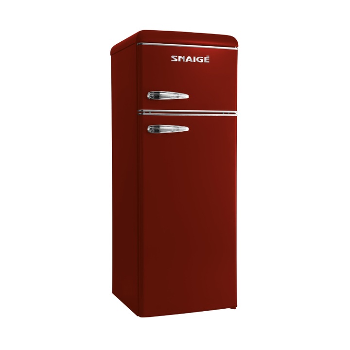 Хладилник с две врати, Snaige FR24SM-PRDO0E3, Retro, Low Frost, LED осветление, H 147.5 см, 209 л, клас Е, Черешово червено