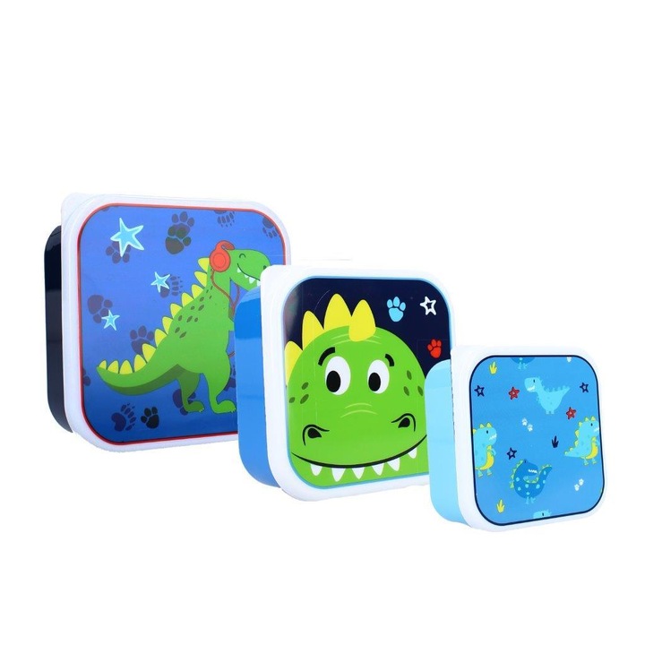 3 darabos Dragon Navy uzsonnásdoboz szett, 12x12x6cm, BPA-mentes, gyerekeknek Angre
