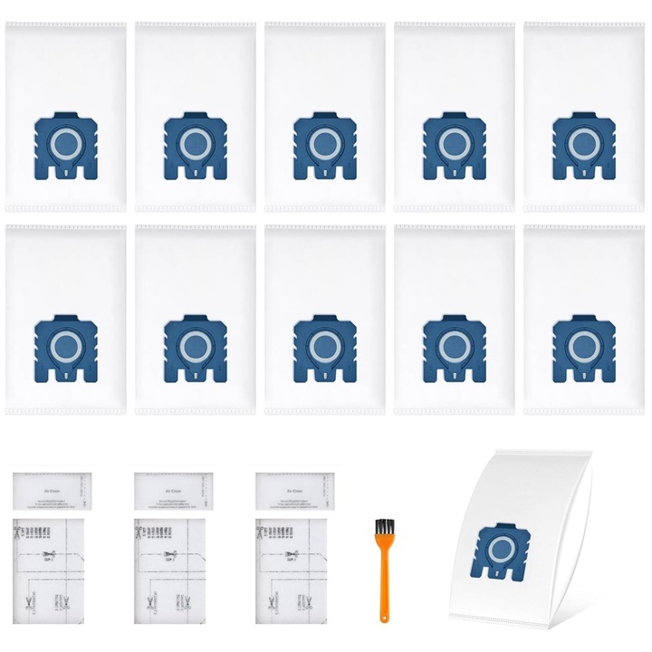 TasyPins GN porszívózsákok, 10 darabos készlet, Miele Classic C1, Complete C2, Complete C3, S2, S4, S5, S6, S8 porszívókkal kompatibilis, 3 motorvédő szűrővel és 3 kipufogószűrővel