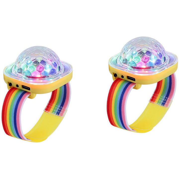 TasyPins diszkó fényóra, 2 db-os készlet, hordozható, USB töltés, hangvezérlés, sárga