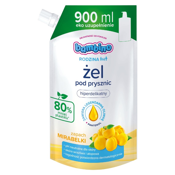 BAMBINO RODZINA hiperdelikát tusfürdő, Mirabelca illat, 900ml