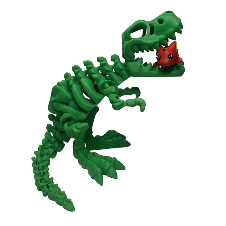 Jucarie Flexibila, Schelet T-Rex cu mini-Ziglut, Dinozauri, Verde, 25 cm