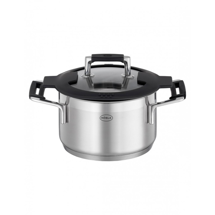 Oala inalta ROSLE Silence Pro, 16cm, 1,9l, inox, capac cu functie de scurgere