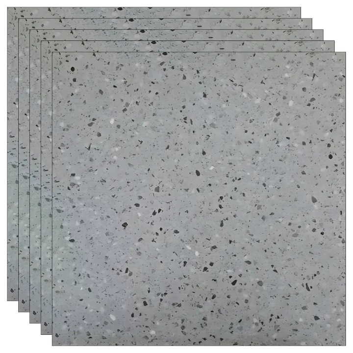 Set 10 placi adezive SDEPOT®, pentru podea, cu model tip marmura, ajustabile, rezistente la apa, usor de montat, gri inchis cu pete