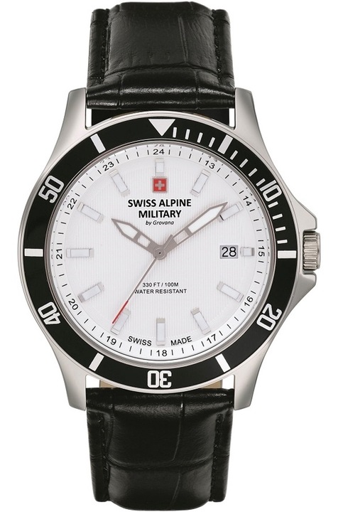Ceas barbatesc Swiss Alpine Military, model SAM7022.1532, curea din piele neagra, dimensiuni 42mm, rezistenta 10 ATM