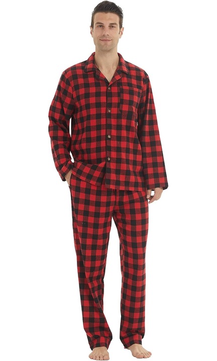 Férfi pizsama Jormftte, kockás, piros, pamut