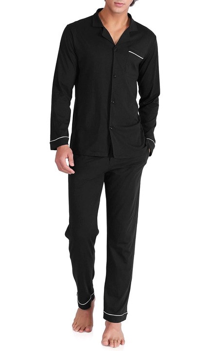 Férfi pizsama szett, Jormftte, hosszú pamut, Fekete