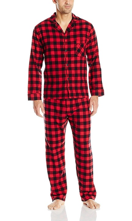 Férfi pizsama szett, Jormftte, 2 részes, flanel, piros, gombos blúzzal