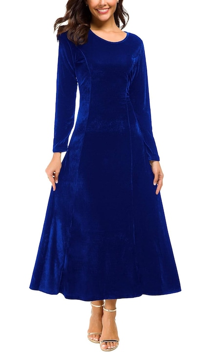 Női ruha, Jormftte, elegáns, hosszú ujjú, bársony, királykék, M INTL