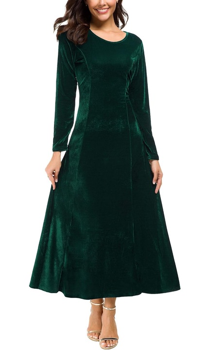 Női ruha, Jormftte, elegáns, hosszú ujjú, bársony, zöld, 2XL INTL