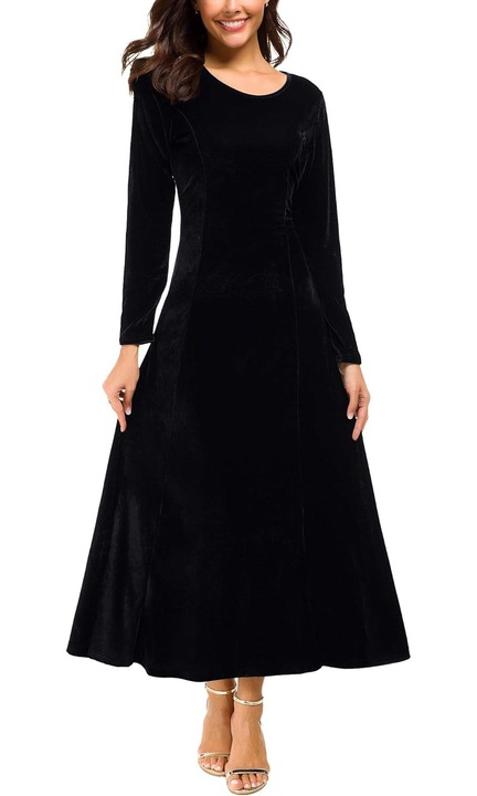 Rochie lunga de dama, Catifea, Verde21`, Negru