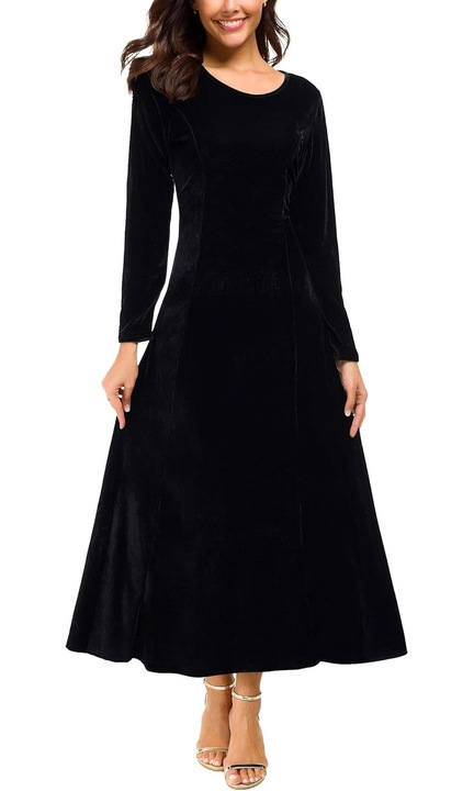 Női ruha, Jormftte, elegáns, hosszú ujjú, fekete, bársony, L INTL