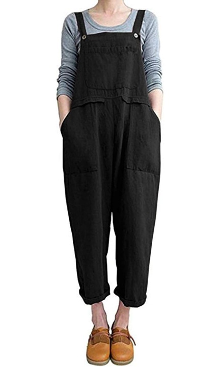 Női kezeslábas, Jormftte, alkalmi, pamut és vászon, Fekete, L