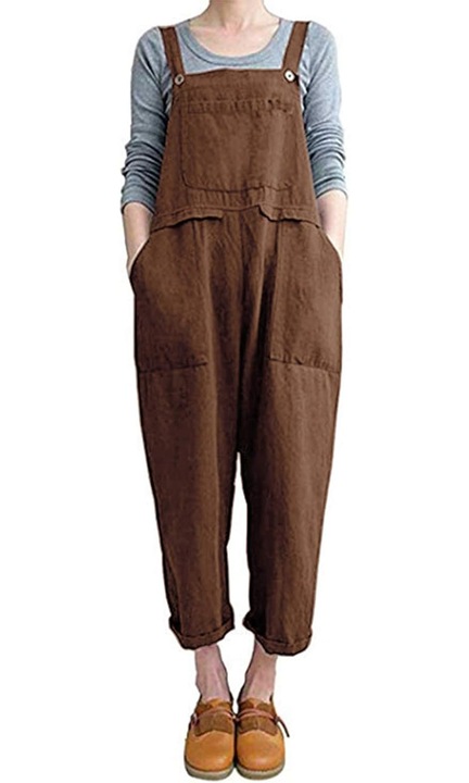 Női kezeslábas, Jormftte, alkalmi, pamut és vászon, Barna, L