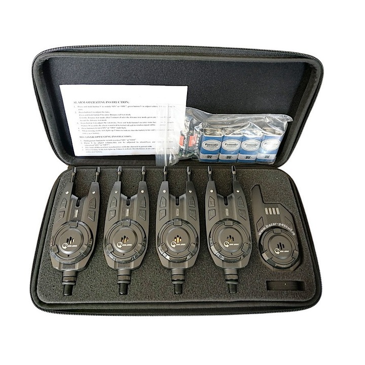 Set 4 avertizori pescuit cu statie Cool Angel 4 culori si geanta protectie 5555