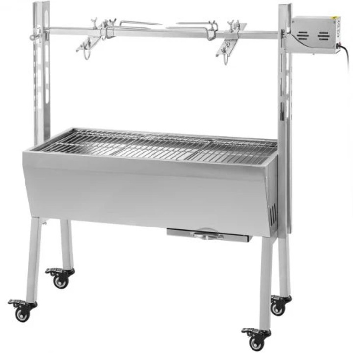 Elektromos forgónyársas grill, kültéri nyársas sütőkészlet, 46 hüvelyk, 135 kg-os terhelés, rozsdamentes acél, fekete