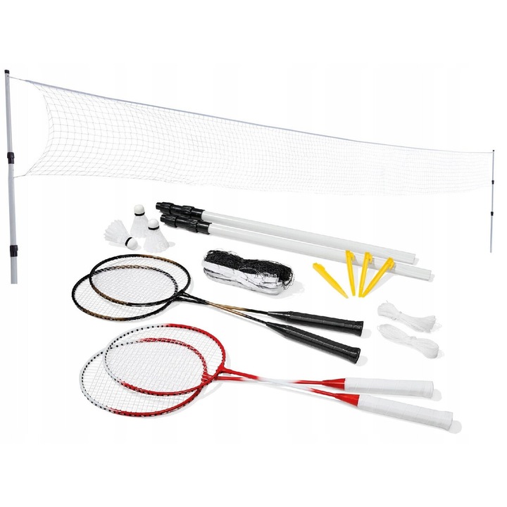 Комплект за бадминтон 4 ракети, 1 мрежа, Crivit, размери на мрежата 6.2x0.6м, размери на ракетата 66см