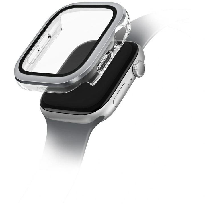 Etui UNIQ Voute pentru Apple Watch Series 10, sticla securizata, argintiu, 42mm