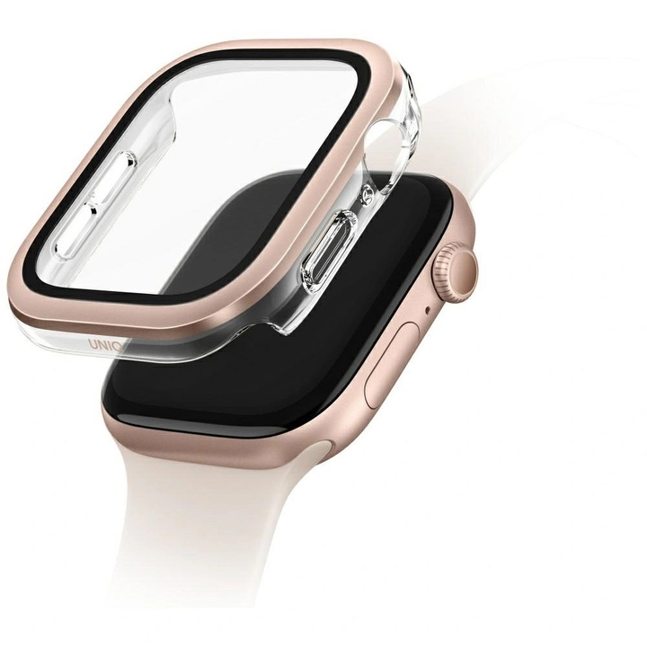 Etui UNIQ Voute pentru Apple Watch Series 10, 46mm, sticla securizata, roz