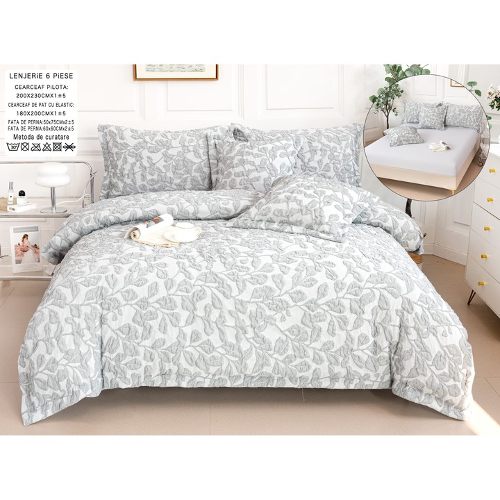 Lenjerie de pat Grofata, Pat Matrimonial, 6 Piese. cearceaf de pat cu elastic