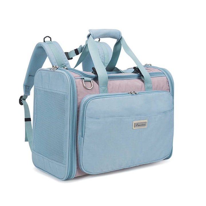 Geanta pentru caini/pisici Truelove, albastru, material impermeabil, ergonomic, pliabil