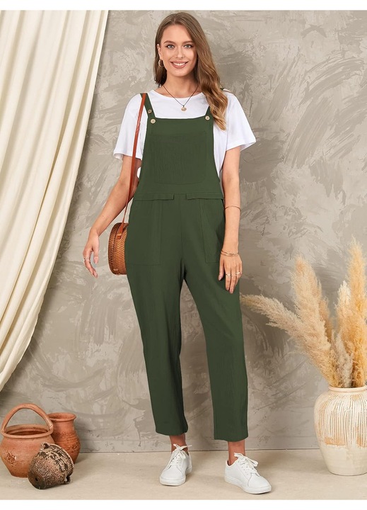 Női kertésznadrág, Jormftte, harem, alkalmi, zöld, pamut és vászon, L INTL