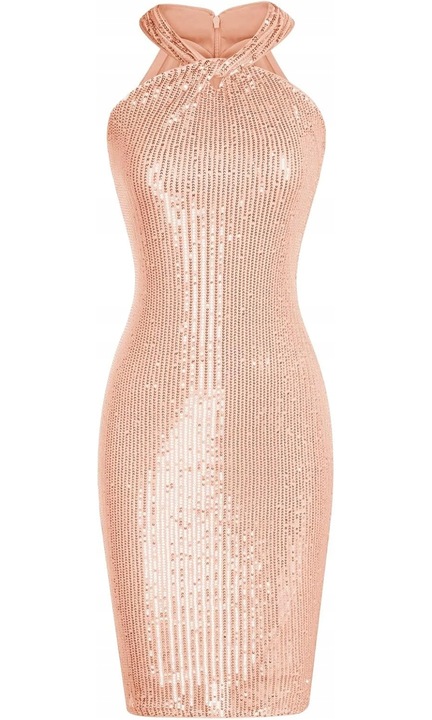 Коктейлна рокля UMA, без ръкави, розова, синтетичен материал, с пайети, XL INTL