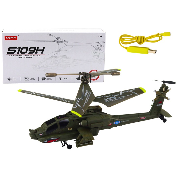 Syma S109H távirányítós Apache helikopter, katonai zöld