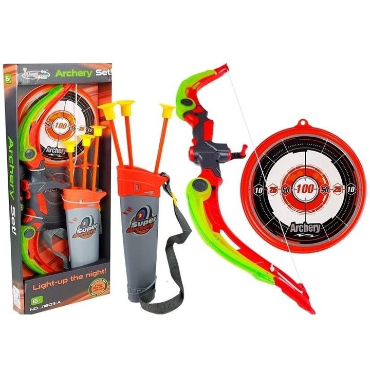 Arc cu tinta si 3 sageti cu ventuze Leantoys verde