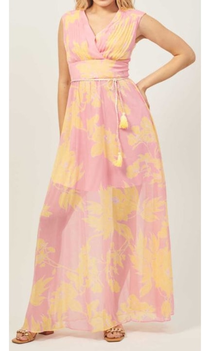 Rochie Guess, evazata, roz, 100% poliester