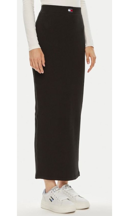 Fusta Tommy Jeans maxi slim fit, neagra, bumbac elastan