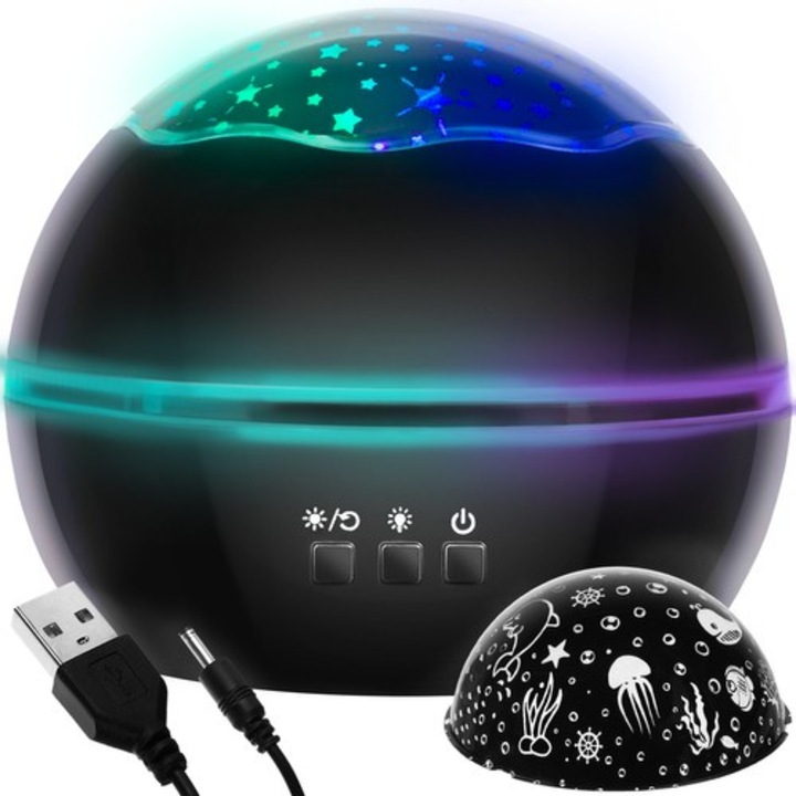 Lampa de veghe Izoxis cu proiector cer si lume subacvatica negru 12x12x10cm