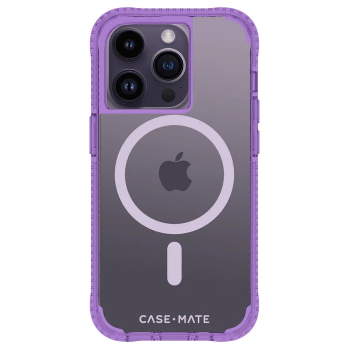Калъф за телефон Case-Mate Tough Plus MagSafe, прозрачен с лилава рамка, за iPhone 14 Pro, защита от падане, тънък дизайн