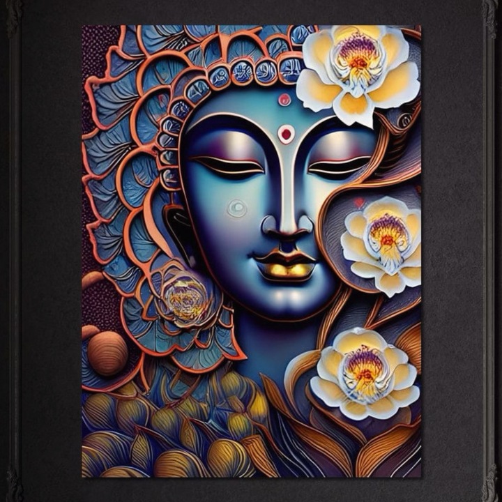 Премиум картина върху платно, LuxCanva® I120, Разцъфтяване на духа, 100 X 135 см, 100% памучно платно 400 г/м2, дървена рамка, Буда, Дзен, Просветление, Вътрешен мир, Духовност, Хармония, Медитация, Цветя, Лотос, Урна, Хол, Спалня