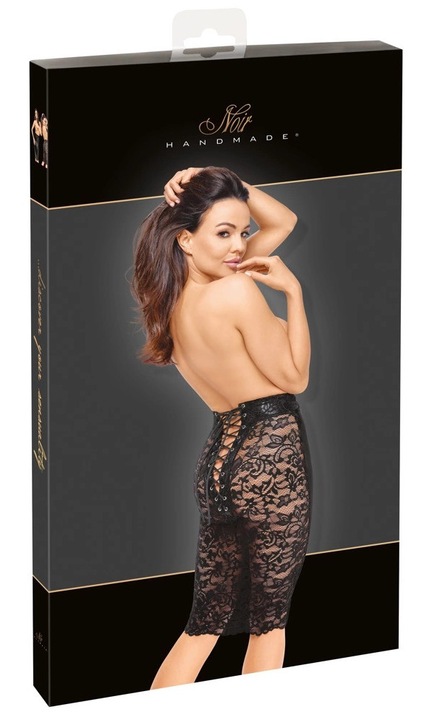 Noir szexi ceruza szoknya, fekete, csipkés hátul, térdig érő, S INTL