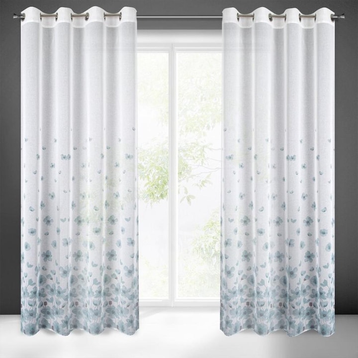 Завеса Eurofirany ANDREA, Метални халки, бяло на пролетни цветя, 140x250 см