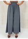 Pantaloni dama, Och Bella, largi, talie elastica, gri inchis, viscoza