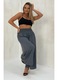 Pantaloni dama, Och Bella, largi, talie elastica, gri inchis, viscoza