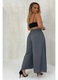 Pantaloni dama, Och Bella, largi, talie elastica, gri inchis, viscoza