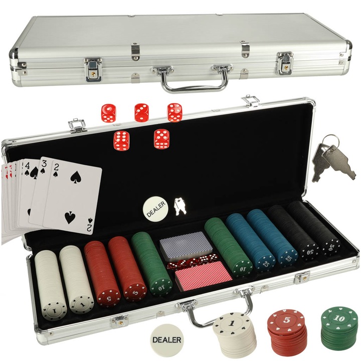 Set poker KX4409, 500 jetoane, 2 pachete de carti, valiza, 56x20.5x7cm
