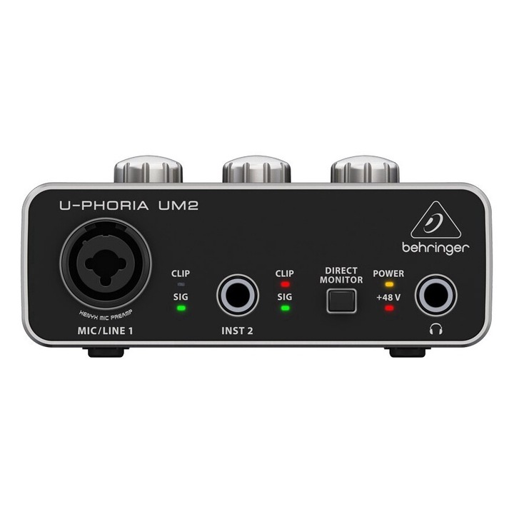 Interfata audio USB Behringer UM2, neagra, 48 kHz, 1 intrare combo XLR, 1 iesire casti 1/4"