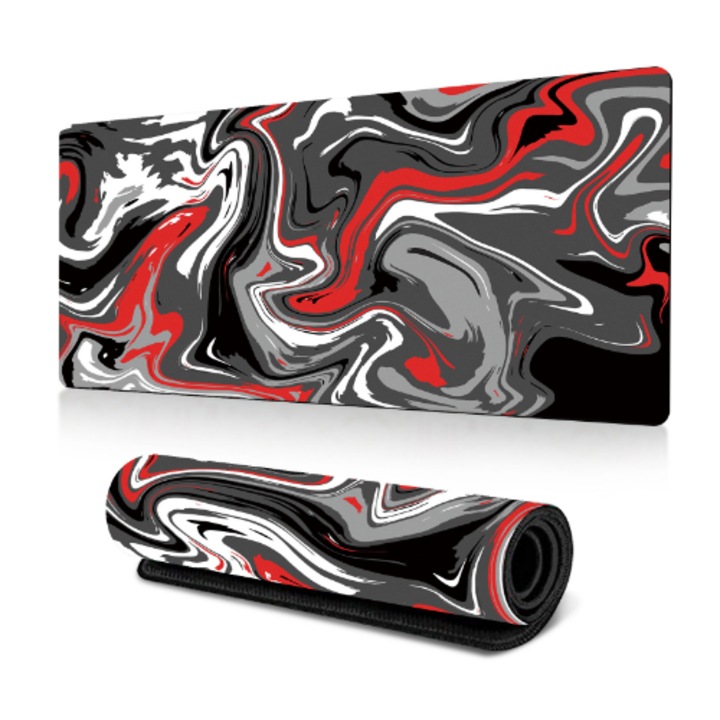 Подложка за мишка Gaming с абстрактно мастило и течни вълни голям размер, голяма подложка за мишка с нехлъзгаща се основа и зашити ръбове, подложка за компютърна клавиатура и мишка за работа в домашния офис
