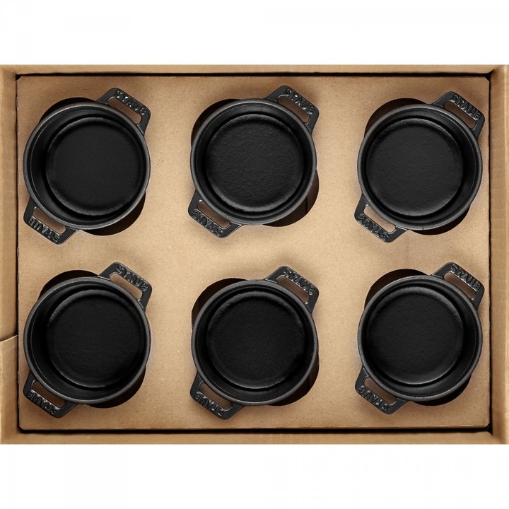 Set 6 Mini cratite, Staub,10 cm, email, negru